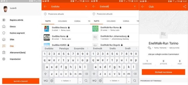esempio selezione su Strava